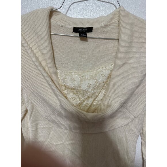 Alfani Petite Sweater Cream with Lace Insert and Foldover Neck Womans PS - Picture 3 of 5